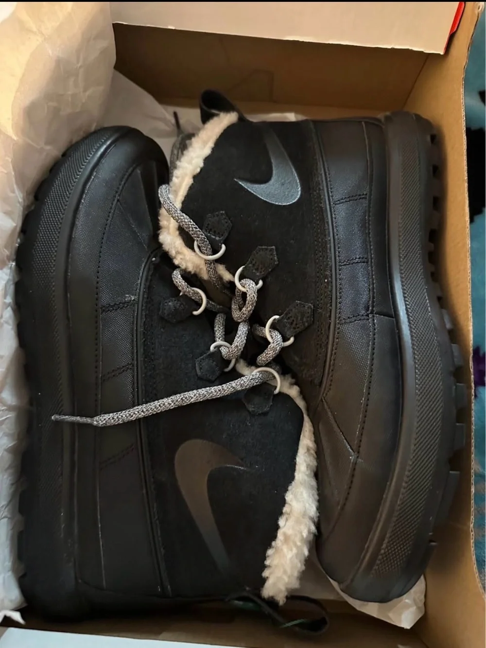 Nike Black Chukka Boots with Cream Shearling Lining